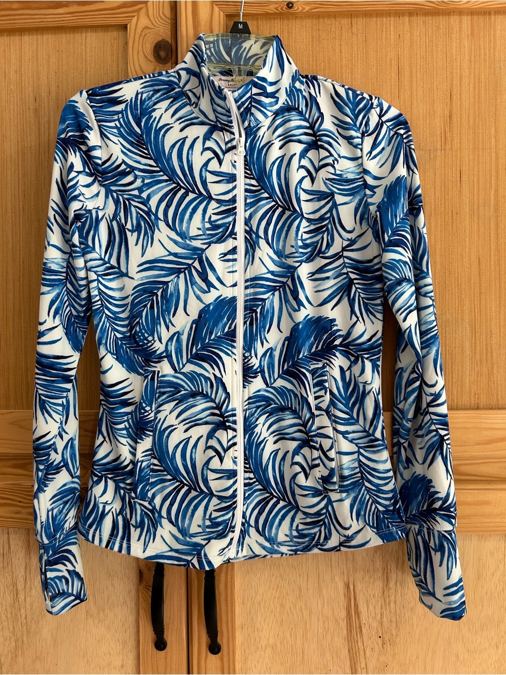Tommy Bahama Golf Blue and White Palm-Print Zip Jacket Sz XS
